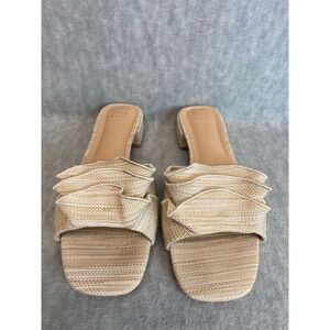 A New Day Women's Beige Raffia Ruffle Slip On‎ Block Heel Shoes Size 10 Flats